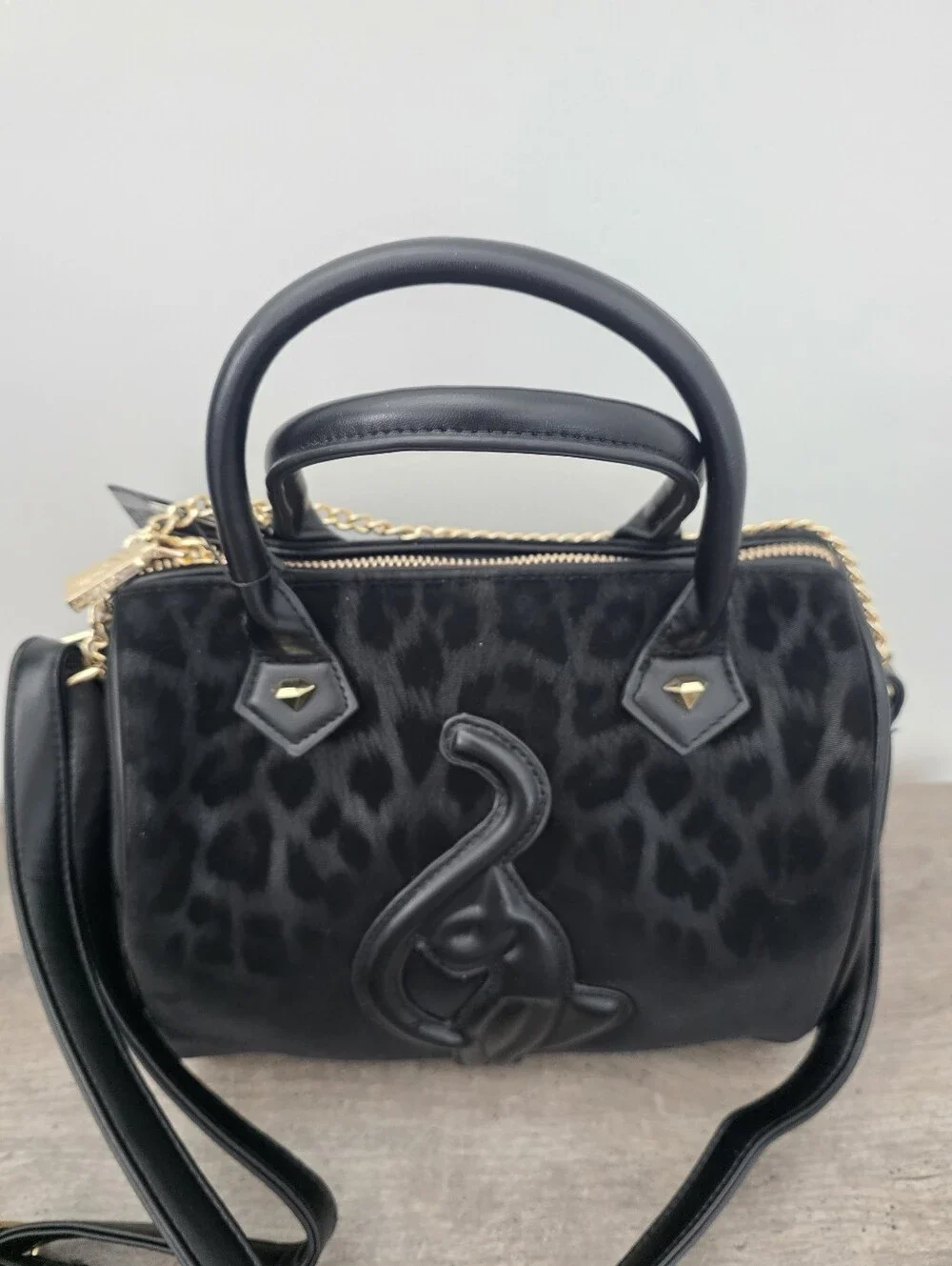 Baby Phat Black Leopard Print Satchel Handbag with Charm Viral TikTok